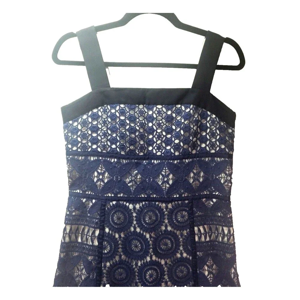Tory Burch Babydoll Y2K Lace 6 Margaux Navy White Cotton Eyelet Dress‎ Preppy